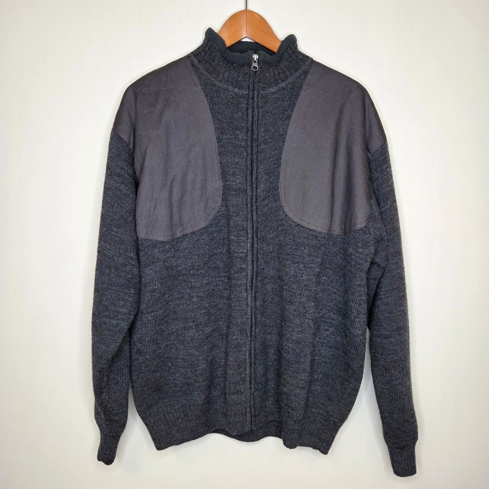 Beretta Mens XL Wool Full Zip Shooting‎ Sweater Charcoal Grey Quilted Shoulder